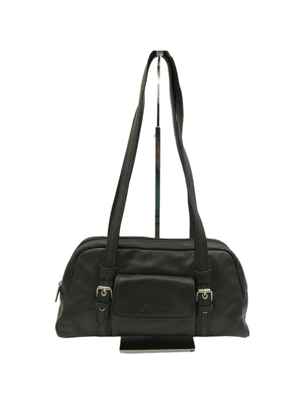 Stone Mountain Black Leather Shoulder Bag Multi Pocket Organizer Purse 12x7
